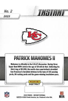 2023 Panini Instant Kansas City Chiefs Super Bowl LVIII Champions #2 Patrick Mahomes II Back