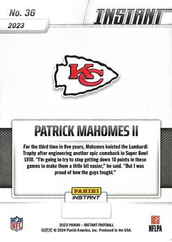 2023 Panini Instant Kansas City Chiefs Super Bowl LVIII Champions #36 Patrick Mahomes II Back