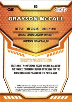 2024 SAGE HIT - Red #65 Grayson McCall Back