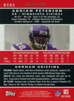 2007 Bowman Chrome - Uncirculated Rookies #BC65 Adrian Peterson Back