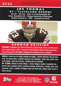 2007 Bowman Chrome - Uncirculated Rookies #BC94 Joe Thomas Back
