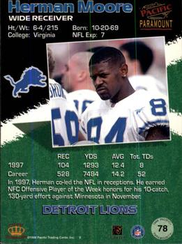 1998 Pacific Paramount #78 Herman Moore Back