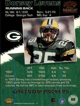 1998 Pacific Paramount #88 Dorsey Levens Back