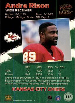 1998 Pacific Paramount #115 Andre Rison Back