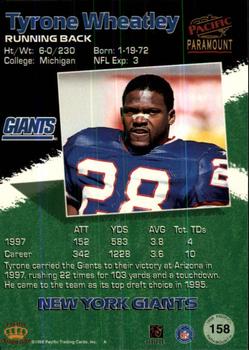 1998 Pacific Paramount #158 Tyrone Wheatley Back
