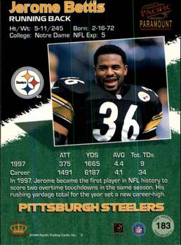 1998 Pacific Paramount #183 Jerome Bettis Back