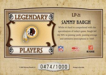 2007 Donruss Classics - Legendary Players Bronze #LP-21 Sammy Baugh Back