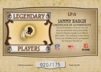 2007 Donruss Classics - Legendary Players Jerseys #LP-21 Sammy Baugh Back