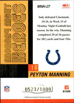 2007 Donruss Classics - Monday Night Heroes Bronze #MNH-27 Peyton Manning Back