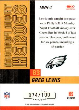 2007 Donruss Classics - Monday Night Heroes Gold #MNH-4 Greg Lewis Back