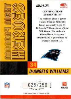 2007 Donruss Classics - Monday Night Heroes Jerseys #MNH-23 DeAngelo Williams Back