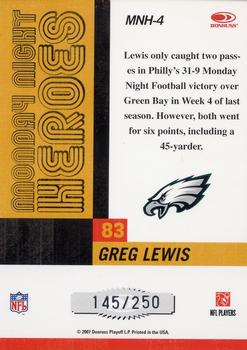 2007 Donruss Classics - Monday Night Heroes Silver #MNH-4 Greg Lewis Back