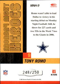 2007 Donruss Classics - Monday Night Heroes Silver #MNH-9 Tony Romo Back