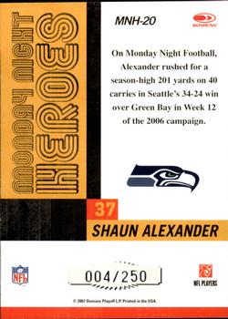 2007 Donruss Classics - Monday Night Heroes Silver #MNH-20 Shaun Alexander Back