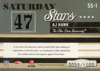 2007 Donruss Classics - Saturday Stars Bronze #SS-1 A.J. Hawk Back