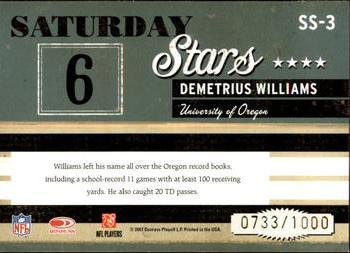 2007 Donruss Classics - Saturday Stars Bronze #SS-3 Demetrius Williams Back