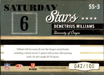 2007 Donruss Classics - Saturday Stars Gold #SS-3 Demetrius Williams Back