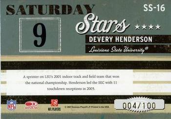 2007 Donruss Classics - Saturday Stars Gold #SS-16 Devery Henderson Back