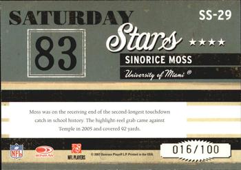 2007 Donruss Classics - Saturday Stars Gold #SS-29 Sinorice Moss Back