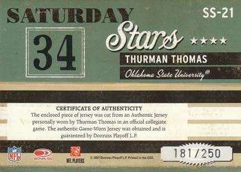 2007 Donruss Classics - Saturday Stars Jerseys #SS-21 Thurman Thomas Back
