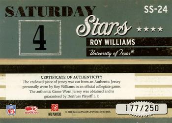 2007 Donruss Classics - Saturday Stars Jerseys #SS-24 Roy Williams Back