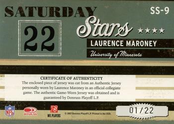 2007 Donruss Classics - Saturday Stars Jerseys Jersey Numbers #SS-9 Laurence Maroney Back