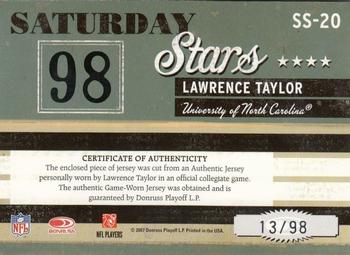 2007 Donruss Classics - Saturday Stars Jerseys Jersey Numbers #SS-20 Lawrence Taylor Back