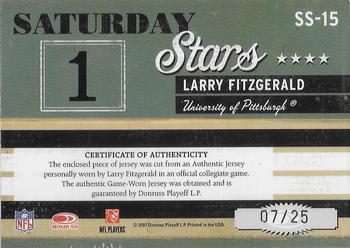 2007 Donruss Classics - Saturday Stars Jerseys Prime #SS-15 Larry Fitzgerald Back