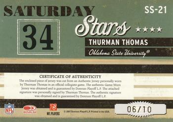 2007 Donruss Classics - Saturday Stars Jerseys Prime Autographs #SS-21 Thurman Thomas Back