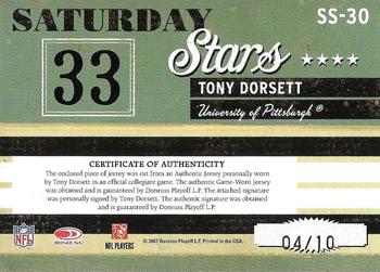 2007 Donruss Classics - Saturday Stars Jerseys Prime Autographs #SS-30 Tony Dorsett Back