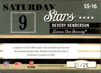 2007 Donruss Classics - Saturday Stars Platinum #SS-16 Devery Henderson Back