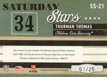 2007 Donruss Classics - Saturday Stars Platinum #SS-21 Thurman Thomas Back
