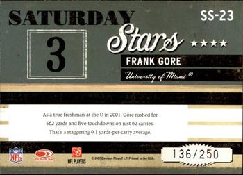 2007 Donruss Classics - Saturday Stars Silver #SS-23 Frank Gore Back