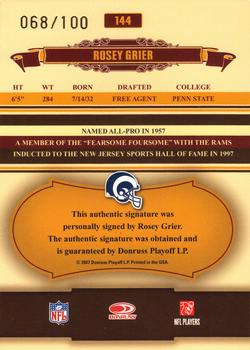 2007 Donruss Classics - Significant Signatures Gold #144 Rosey Grier Back