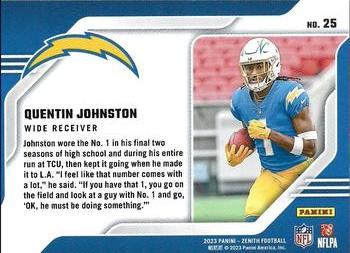 2023 Panini Zenith - Behind the Numbers #25 Quentin Johnston Back