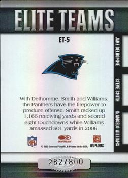 2007 Donruss Elite - Teams Black #ET-5 Jake Delhomme / Steve Smith / DeAngelo Williams Back