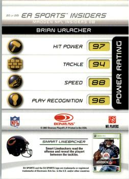 2007 Donruss Gridiron Gear - EA Sports Madden #20 Brian Urlacher Back