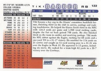 1998 Score #122 Tiki Barber Back