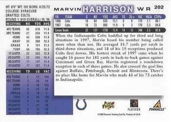 1998 Score #202 Marvin Harrison Back