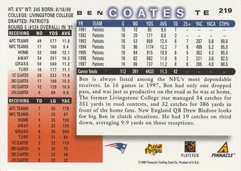 1998 Score #219 Ben Coates Back