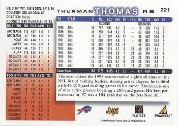 1998 Score #221 Thurman Thomas Back