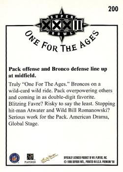 1998 SkyBox Premium #200 Pack offense and Bronco defense line up at midfield Back