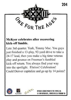 1998 SkyBox Premium #204 McKyer celebrates after recovering kick-off fumble Back
