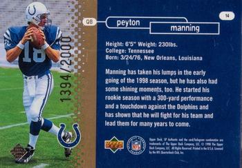 1998 SP Authentic #14 Peyton Manning Back