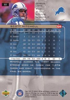 1998 SP Authentic #68 Scott Mitchell Back