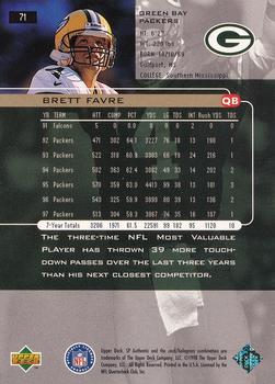 1998 SP Authentic #71 Brett Favre Back