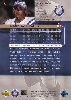 1998 SP Authentic #74 Marshall Faulk Back