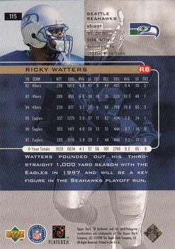 1998 SP Authentic #115 Ricky Watters Back