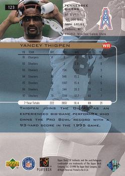 1998 SP Authentic #123 Yancey Thigpen Back
