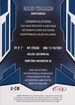 2024 SAGE HIT - Autographs Gold #A-CW Caleb Williams Back